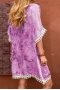 Mauve Crochet Tie-dye Printed Cover Up Dress 